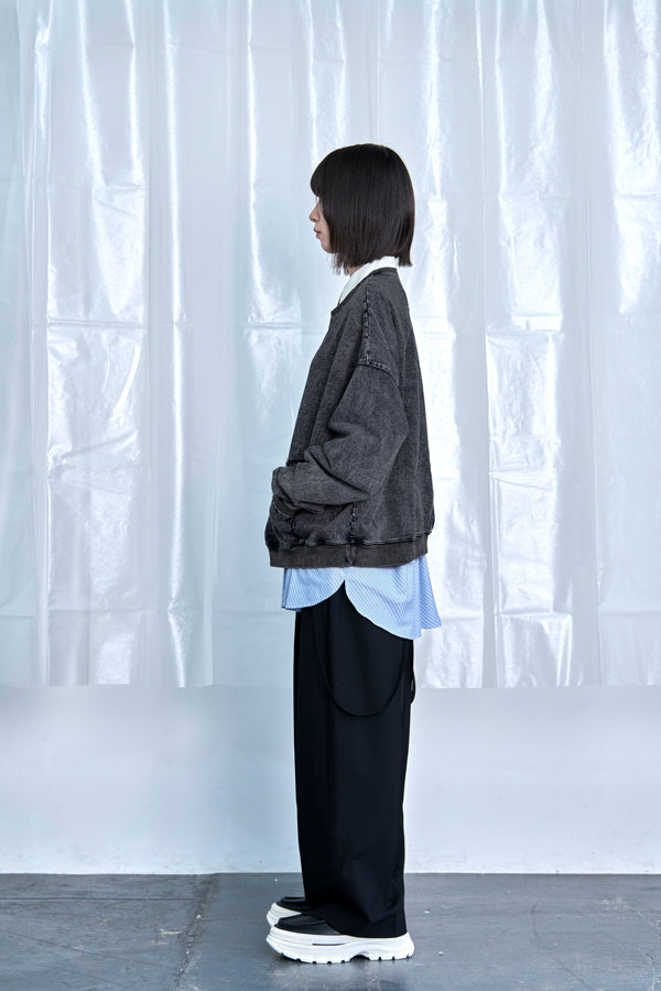 【Nora Lily】Denim-Look Pullover Sweatshirt-Washed Black-225580152-19F