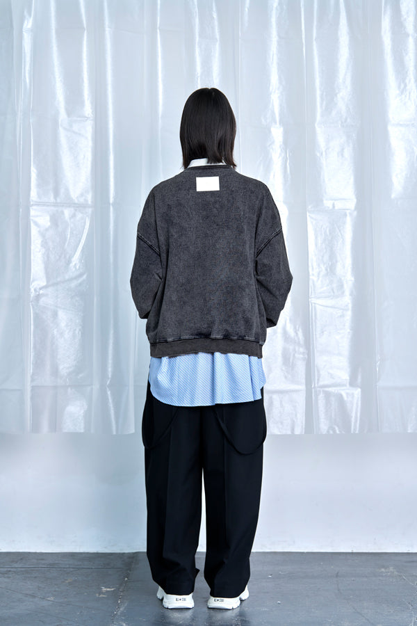 【Nora Lily】Denim-Look Pullover Sweatshirt-Washed Black-225580152-19F