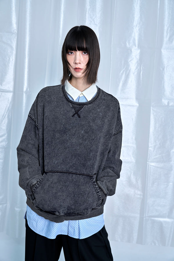 【Nora Lily】Denim-Look Pullover Sweatshirt-Washed Black-225580152-19F