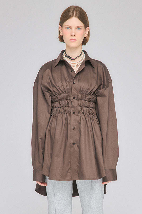 【Nora Lily】「elle」Waist Gathering Long Shirts-Chacoal Grey-225580156-13F