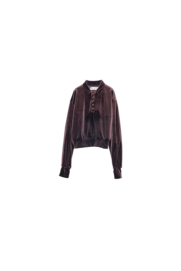 【Nora Lily】「elle」Velvet Polo-Dark Brown-225580158-45F