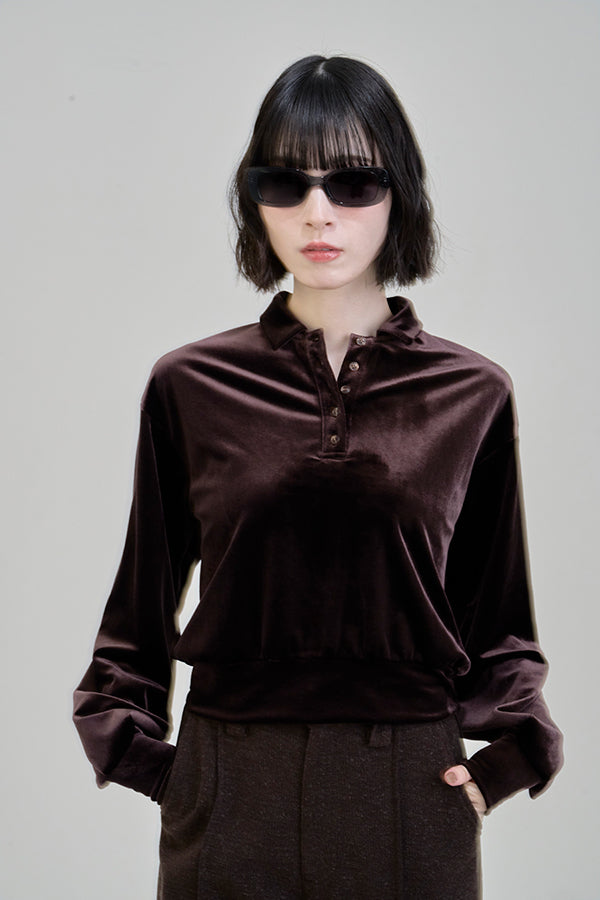 【Nora Lily】「elle」Velvet Polo-Dark Brown-225580158-45F