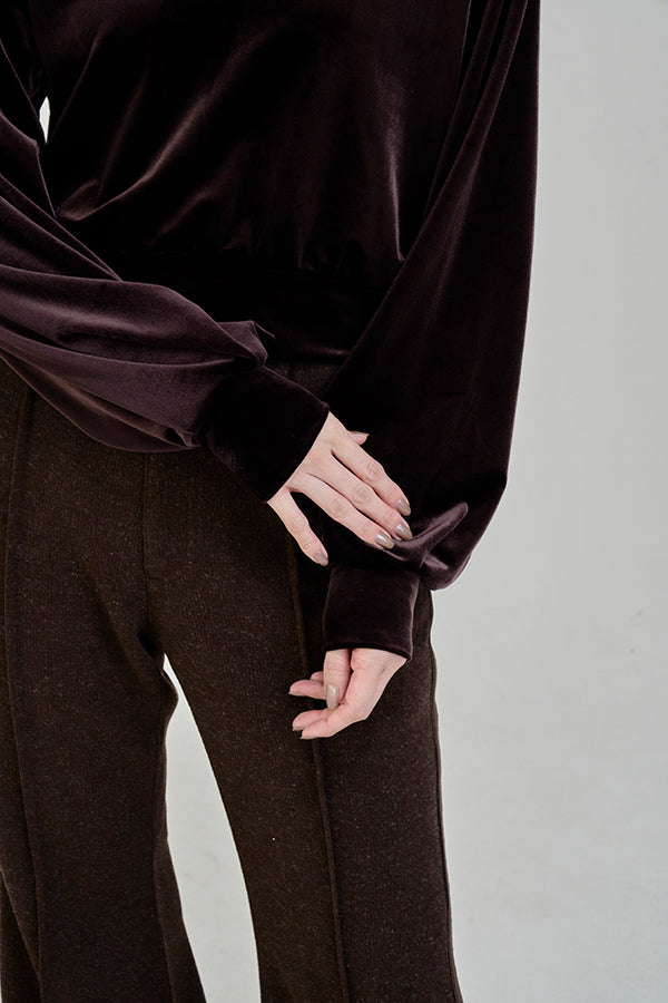 【Nora Lily】「elle」Velvet Polo-Dark Brown-225580158-45F