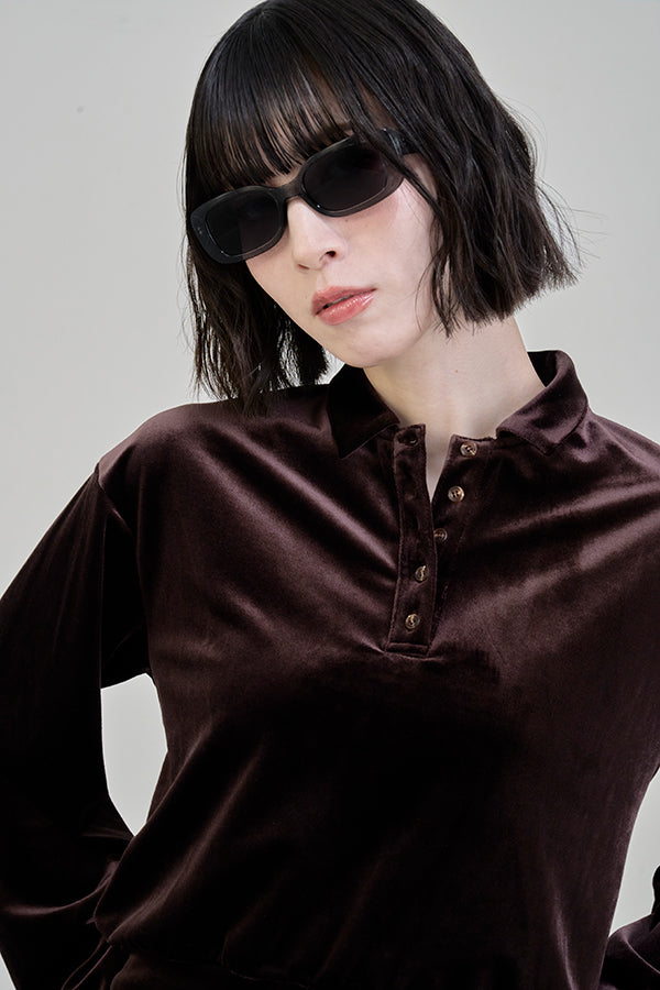 【Nora Lily】「elle」Velvet Polo-Dark Brown-225580158-45F