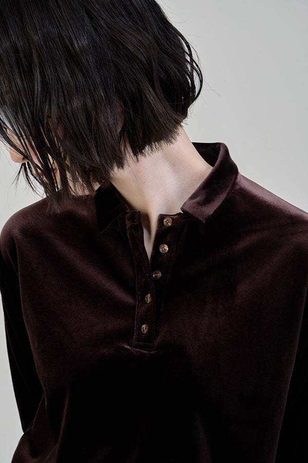 【Nora Lily】「elle」Velvet Polo-Dark Brown-225580158-45F