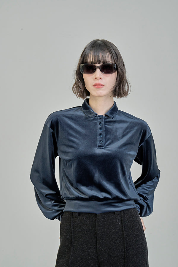 【Nora Lily】「elle」Velvet Polo-Blue-225580158-92F