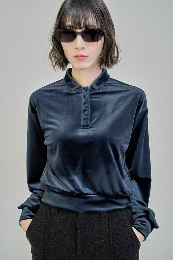 【Nora Lily】「elle」Velvet Polo-Blue-225580158-92F
