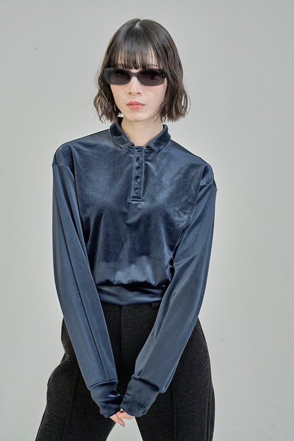 【Nora Lily】「elle」Velvet Polo-Blue-225580158-92F