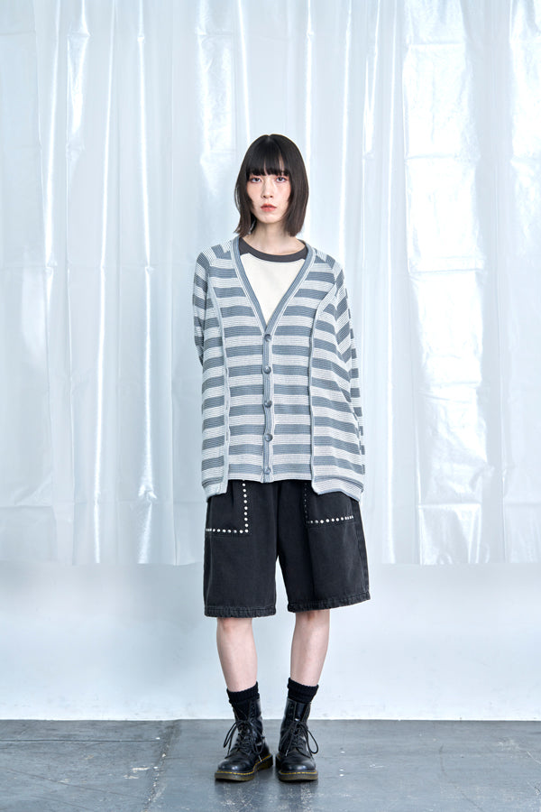 【Nora Lily】Switching Design Cardigan-Light Grey Border-225580159-12F