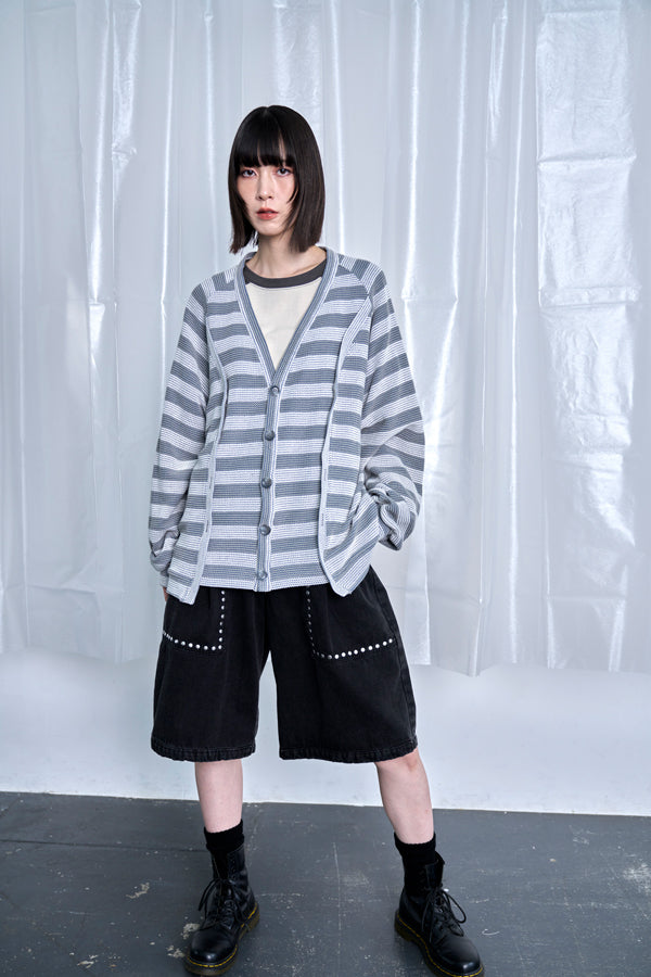 【Nora Lily】Switching Design Cardigan-Light Grey Border-225580159-12F