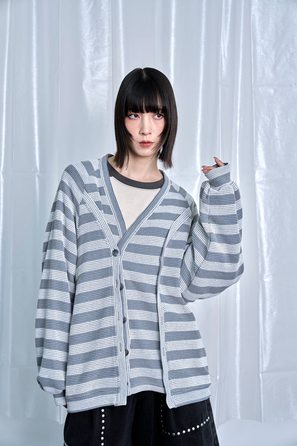 【Nora Lily】Switching Design Cardigan-Light Grey Border-225580159-12F