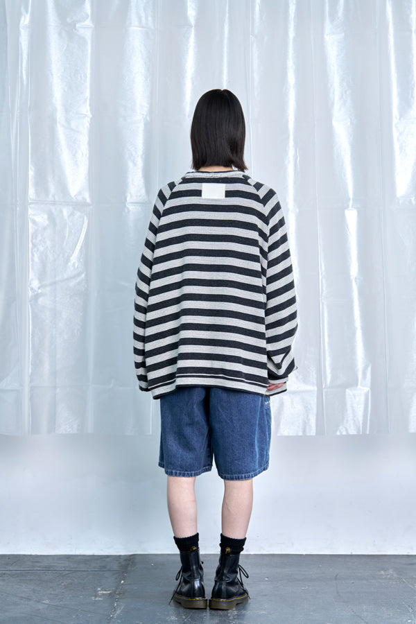 【Nora Lily】Switching Design Cardigan-Charcoal Gray Border-225580159-18F