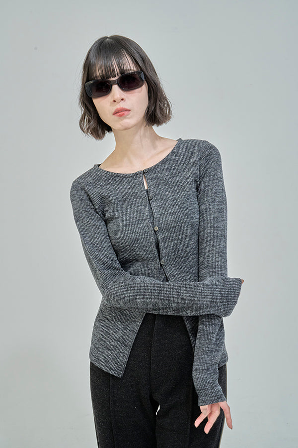 【Nora Lily】「elle」Fit Silhouette Layered Cardigan(Set)-Grey-225580160-12F