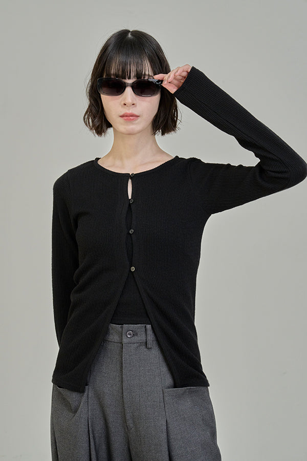 【Nora Lily】「elle」Fit Silhouette Layered Cardigan(Set)-Black-225580160-19F