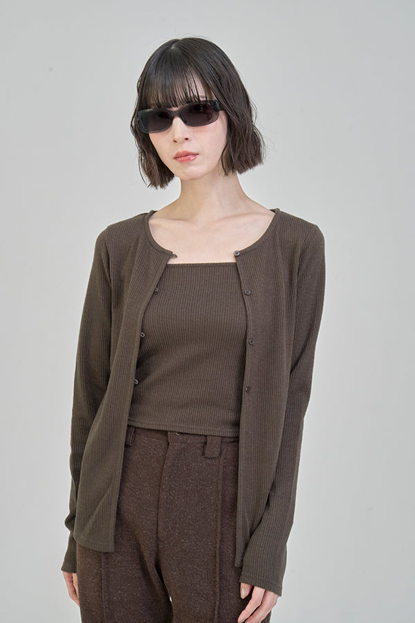 【Nora Lily】「elle」Fit Silhouette Layered Cardigan(Set)-Brown-225580160-42F