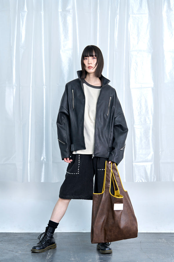 【Nora Lily】Smooth Fake Leather Combi Bag-Brown x Mustard-225593003-42F