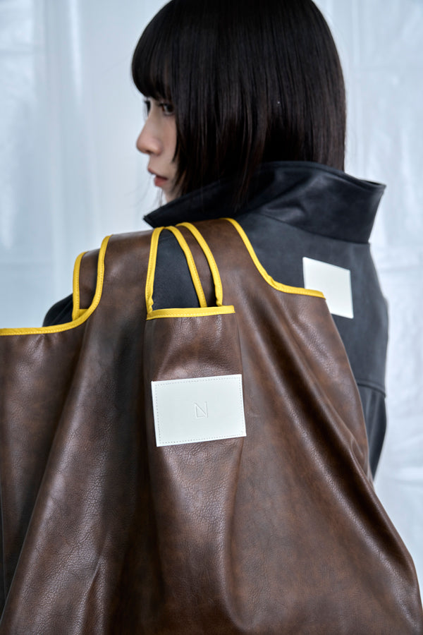 【Nora Lily】Smooth Fake Leather Combi Bag-Brown x Mustard-225593003-42F