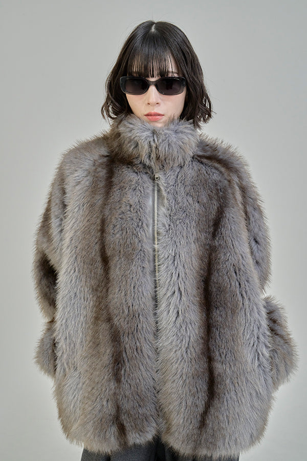 【Nora Lily】「elle」Mottled pattern Fake Fur Blouson-Grey-225742110-12F