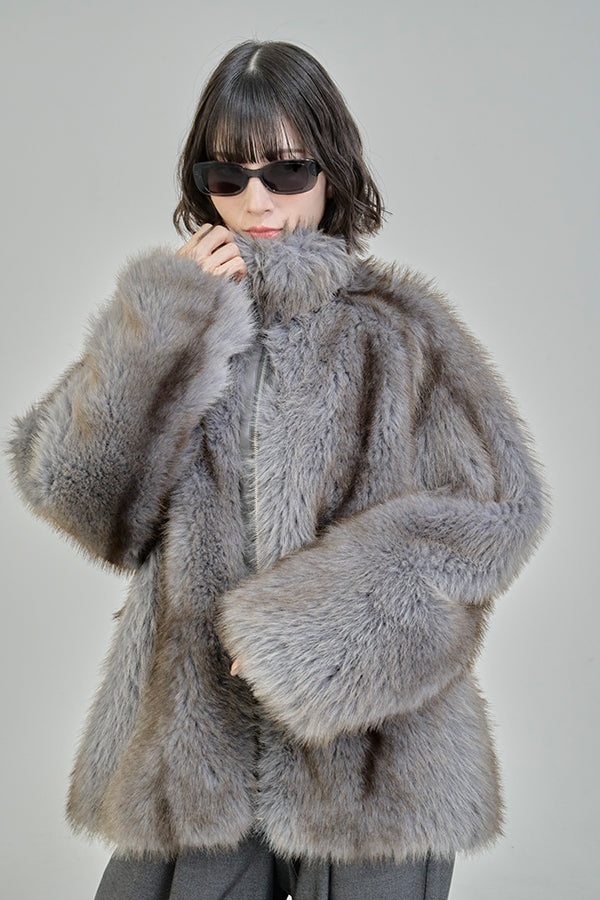 【Nora Lily】「elle」Mottled pattern Fake Fur Blouson-Grey-225742110-12F