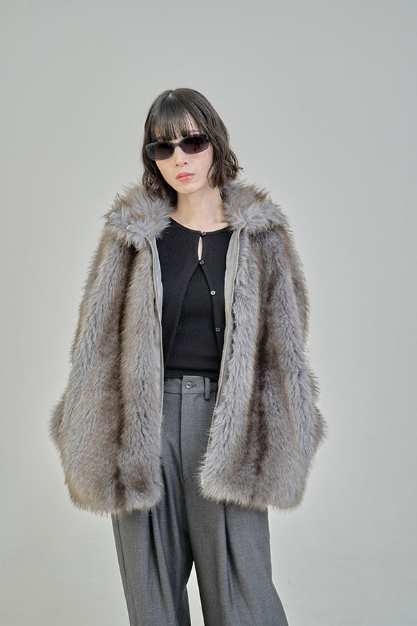 【Nora Lily】「elle」Mottled pattern Fake Fur Blouson-Grey-225742110-12F