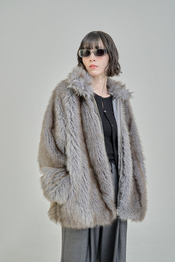 【Nora Lily】「elle」Mottled pattern Fake Fur Blouson-Grey-225742110-12F