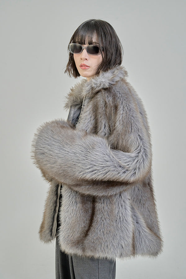【Nora Lily】「elle」Mottled pattern Fake Fur Blouson-Grey-225742110-12F