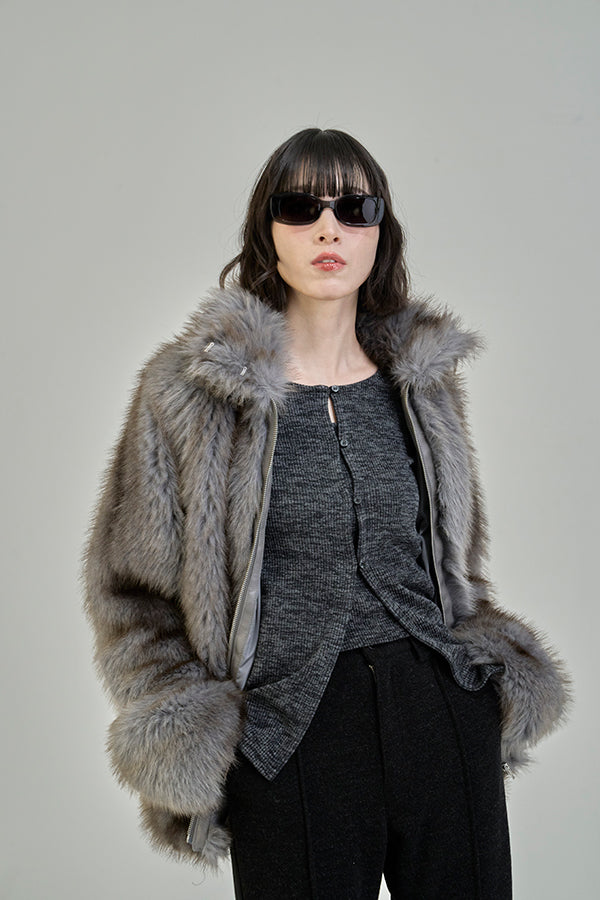 【Nora Lily】「elle」Mottled pattern Fake Fur Blouson-Grey-225742110-12F