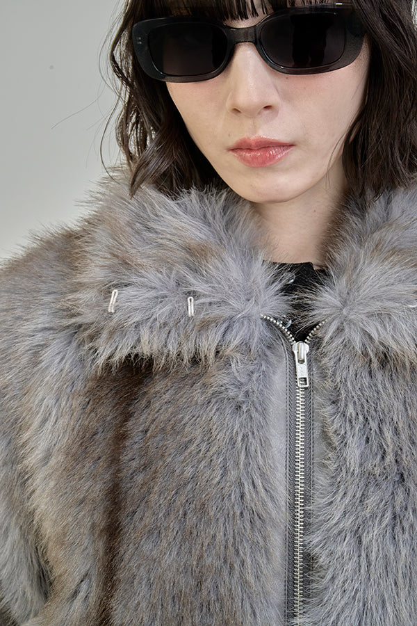 【Nora Lily】「elle」Mottled pattern Fake Fur Blouson-Grey-225742110-12F