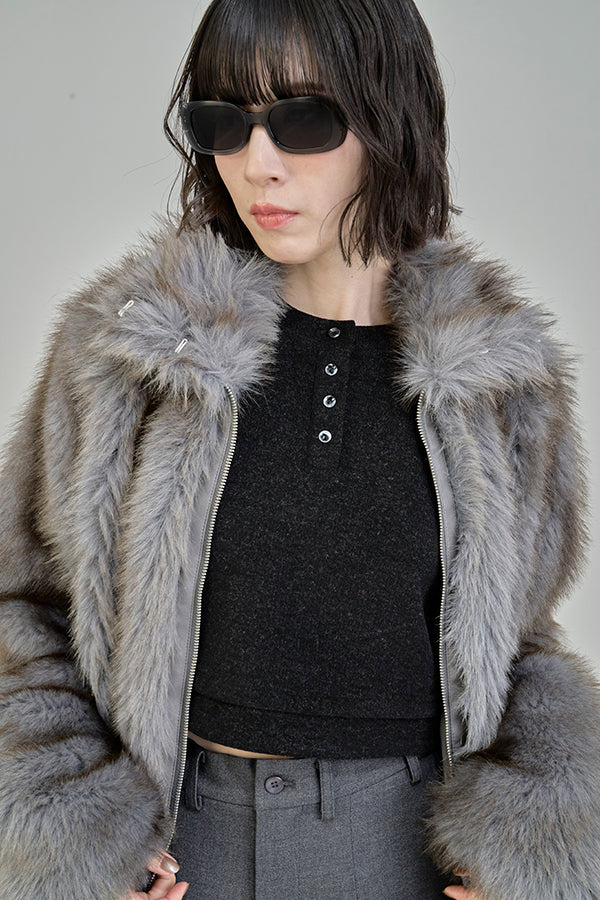 【Nora Lily】「elle」Mottled pattern Fake Fur Blouson-Grey-225742110-12F