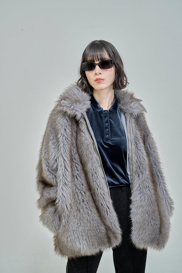 【Nora Lily】「elle」Mottled pattern Fake Fur Blouson-Grey-225742110-12F