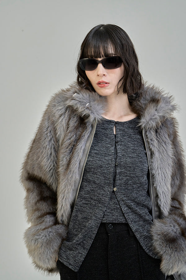【Nora Lily】「elle」Mottled pattern Fake Fur Blouson-Grey-225742110-12F