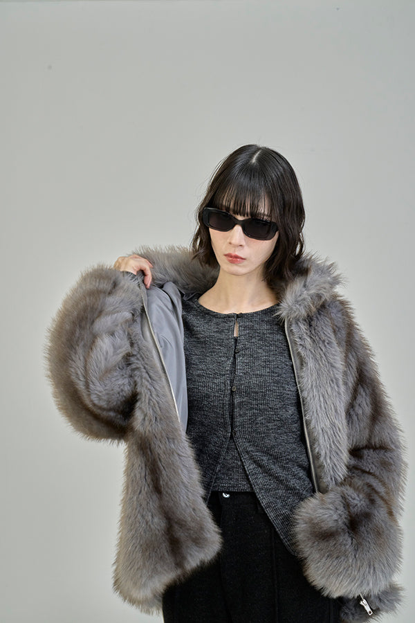 【Nora Lily】「elle」Mottled pattern Fake Fur Blouson-Grey-225742110-12F