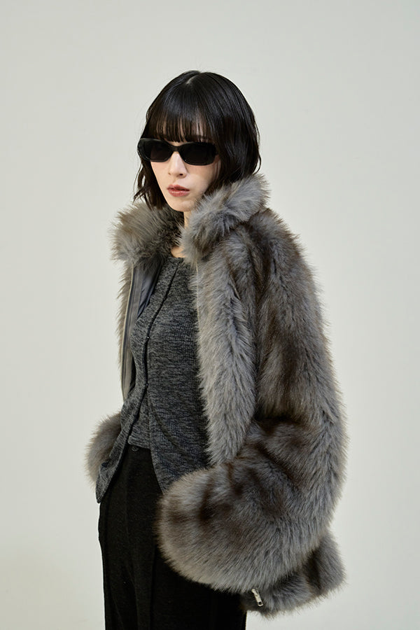 【Nora Lily】「elle」Mottled pattern Fake Fur Blouson-Grey-225742110-12F