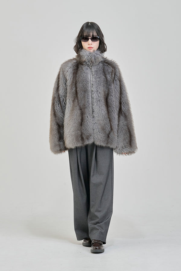 【Nora Lily】「elle」Mottled pattern Fake Fur Blouson-Grey-225742110-12F