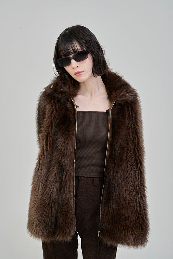 ご予約商品：【Nora Lily】「elle」Mottled pattern Fake Fur Blouson-Brown-225742110-42F
