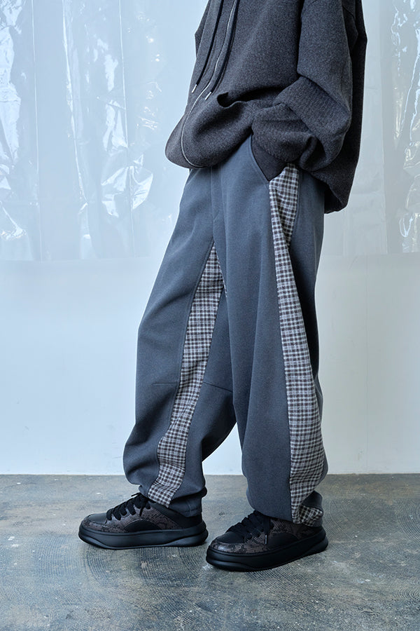 【Nora Lily】Switching Wide Leg Barrel Pants-Grey x grey check-225760111-13F