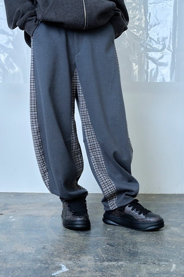 【Nora Lily】Switching Wide Leg Barrel Pants-Grey x grey check-225760111-13F