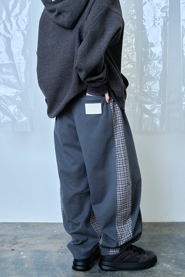 【Nora Lily】Switching Wide Leg Barrel Pants-Grey x grey check-225760111-13F