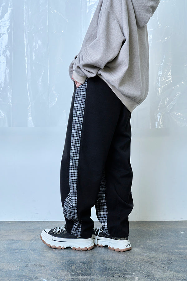 【Nora Lily】Switching Wide Leg Barrel Pants-Black x black check-225760111-19F