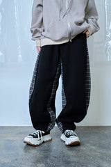Nora Lily】Switching Wide Leg Barrel Pants-Black x black check