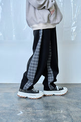 Nora Lily】Switching Wide Leg Barrel Pants-Black x black check