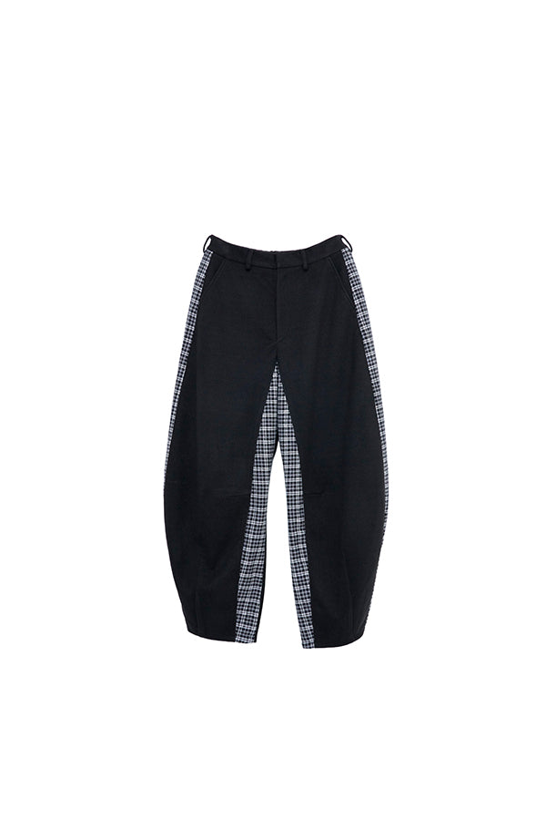 【Nora Lily】Switching Wide Leg Barrel Pants-Black x black check-225760111-19F