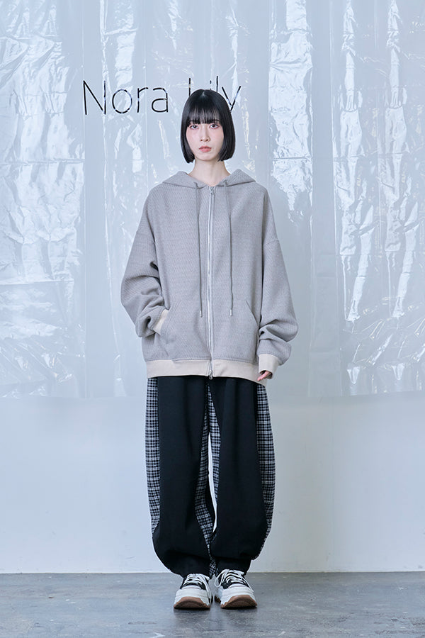 【Nora Lily】Switching Wide Leg Barrel Pants-Black x black check-225760111-19F