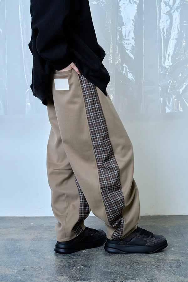 【Nora Lily】Switching Wide Leg Barrel Pants-Beige x khaki check-225760111-52F