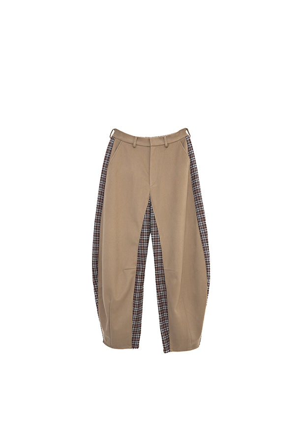 【Nora Lily】Switching Wide Leg Barrel Pants-Beige x khaki check-225760111-52F
