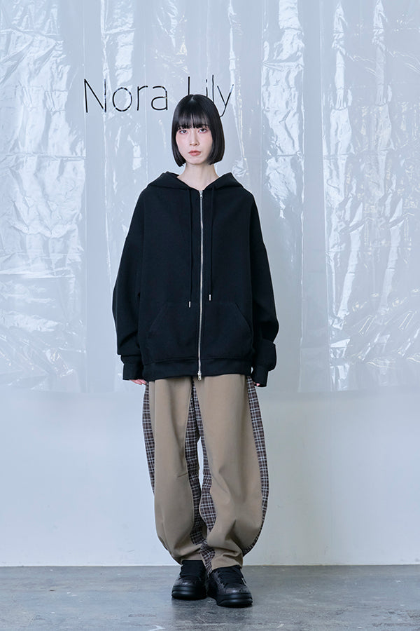 【Nora Lily】Switching Wide Leg Barrel Pants-Beige x khaki check-225760111-52F