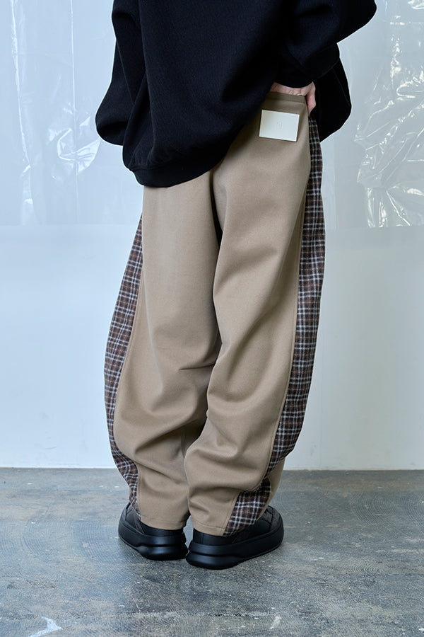 【Nora Lily】Switching Wide Leg Barrel Pants-Beige x khaki check-225760111-52F