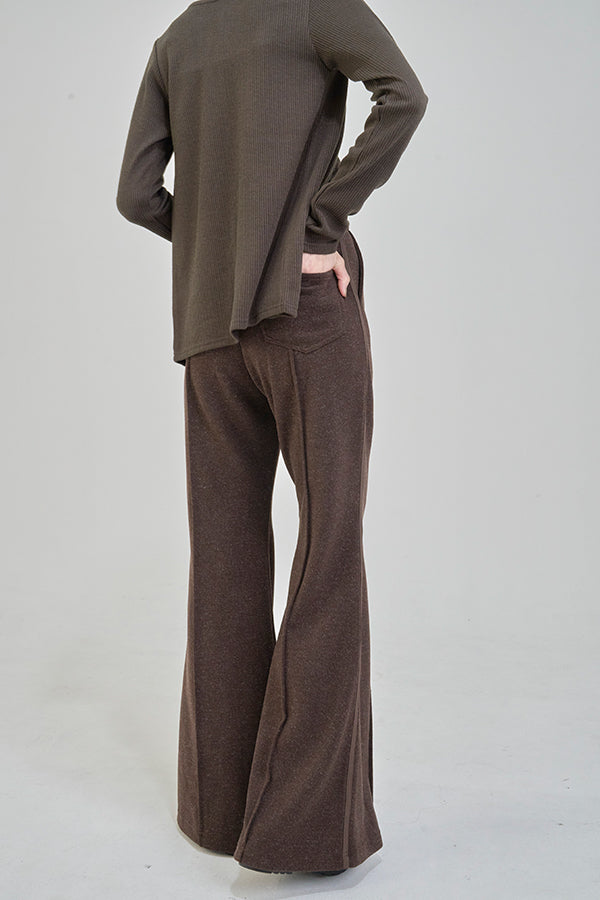 【Nora Lily】「elle」Lib Knit Line Bell Bottom-Brown-225760112-42F