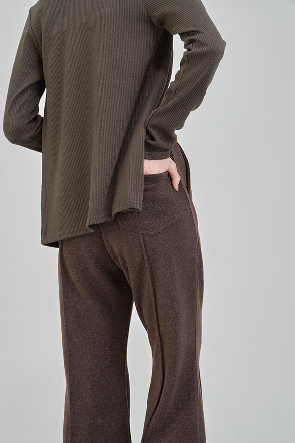 【Nora Lily】「elle」Lib Knit Line Bell Bottom-Brown-225760112-42F