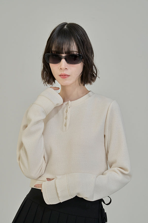 【Nora Lily】「elle」Layered Design Cut L/S Henry Top-White-225780162-01F
